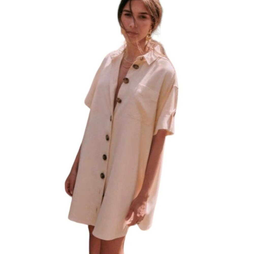Sezane Celia Dress In Cream Size Small Oversized Ecru Shirtdress Lagenlook